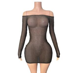 296/Black Mesh Off-Shoulder Dress